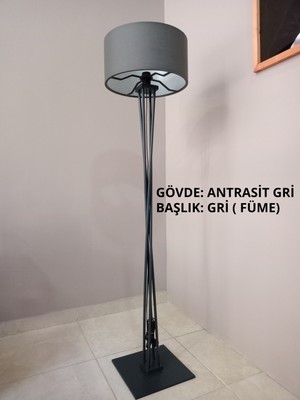 Allians Ahşap Ayaklı Modern Lambader Antrasit Kristal Detaylı Aydınlatma