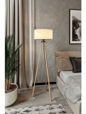 Allians Bej ve Kahverengi Ayaklı Yuvarlak Tripod Lambader, Şık ve Modern Tasarım