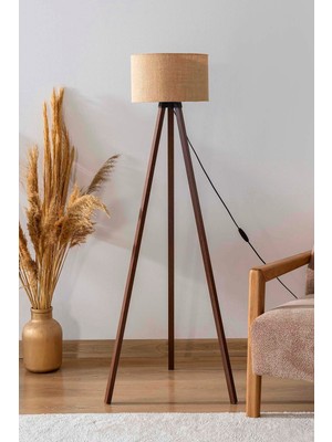 Allians Hasır Dokulu Silindir Başlık, Ahşap Üç Ayaklı Lambader