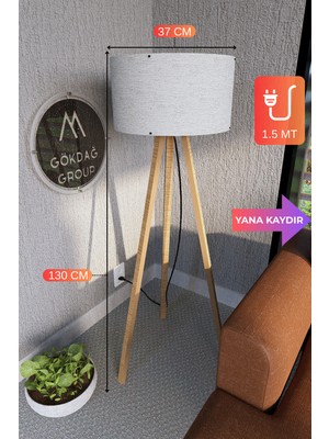 Allians Şık 3 Ayaklı Mega Boy Tripod Lambader Bej Kumaş Abajur