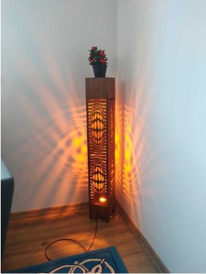 Allians Ceviz Rengi Ahşap Lambader, 3D Desen, Modern ve Şık Tasarım