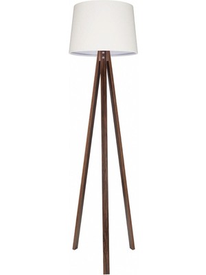 Allians Şık Ahşap Tripod Lambader, Beyaz Kumaş Abajur, Köşe Kullanımı