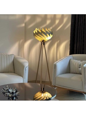 Allians Modern Ahşap Tripod Lambader, Bohem ve Minimalist Köşe Dekoru