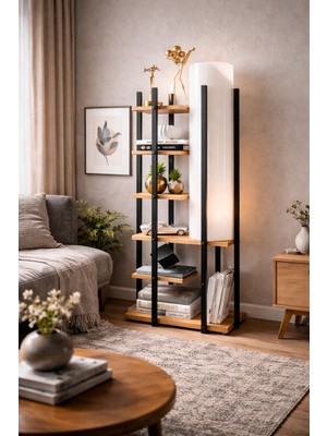 Allians Modern 130 cm Siyah & Kahverengi Raflı Lambader, Şık ve Fonksiyonel Tasarım