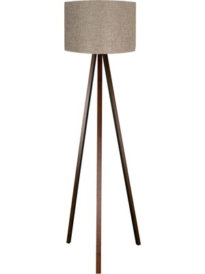 Allians Şık Bej Kumaş Tripod Lambader, Yuvarlak Abajur ve Kahverengi Ayak