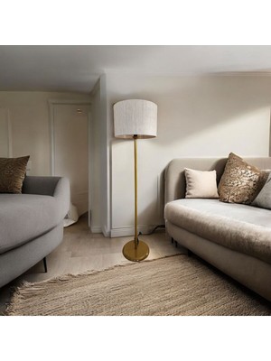 Allians Şık Metal Gövdeli Gold Ayaklı Uzun Rattan Silindir Lambader E27