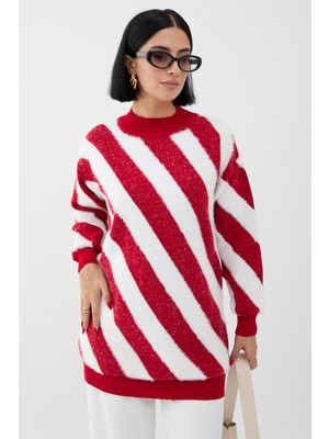 inStyle Yumoş Çift Şeritli Kırmızı Triko Kazak