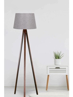 Allians Şık Ahşap Tripod Lambader, Konik Kumaş Abajur, Modern ve Zarif Tasarım