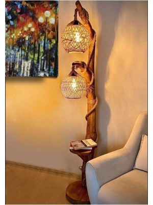 Allians Şık Ağaç Lambader 140 Cm, Doğal Ahşap Köşe Aydınlatma, Modern Tasarım
