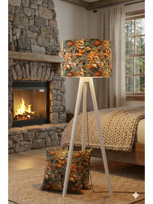 Allians Sonbahar Sincap Desenli Kumaş Lambader Başlığı, Şık ve Sıcak Atmosfer