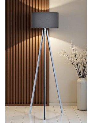 Allians Şık Ahşap Gövdeli Gri Siyah Detaylı Modern Lambader