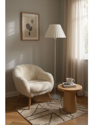 Allians Modern Beyaz Metal Lambader, Kalp Detaylı Oturma Odası Aydınlatması