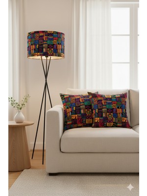 Allians Renkli Patchwork Desenli El Yapımı Kumaş Lambader Başlığı