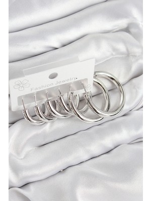 Ne Verelim Size Buğz Pirinç Halka Model Gümüş Renk Kadın Set Küpe