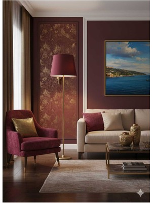 Allians Şık Konik Lambader, Hasır Detaylı Bordo Başlık, Modern ve Şık Tasarım