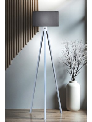 Allians Şık Ahşap Gövdeli Gri Beyaz Detaylı Modern Lambader