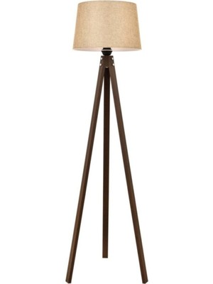 Allians Şık 3 Ayaklı Ahşap Tripod Lambader, Konik Kumaş Abajur Tasarımı