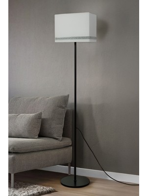 Allians Şık Siyah Dikdörtgen Başlıklı Lambader, 145 Cm, Tek Ayaklı, Metal Desenli