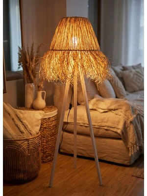 Allians Şık Bohem Hasır Lambader, Beyaz Tripod Ayak ile Zarif Aydınlatma