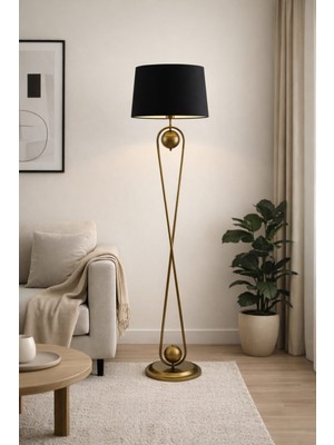 Allians Modern Siyah Eskitme Metal Ayaklı Lambader, Oturma ve Yatak Odası Dekoru