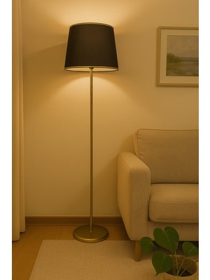 Allians Konik Siyah Gold Detaylı Kumaş Lambader, Dekoratif Yatak Odası ve Salon Için