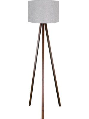 Allians Modern 3 Ayaklı Tripod Abajur, Yuvarlak Kumaş Tasarım, Gri ve Kahverengi