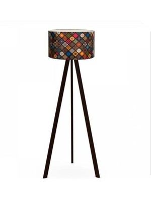 Allians Yuvarlak Kumaş Silindir Lambader, Ahşap Ayaklı, Şık ve Modern Tasarım