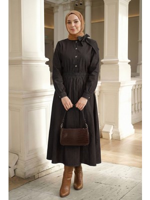 inStyle Fiyonk Detay Kahverengi Kot Etekli Takım