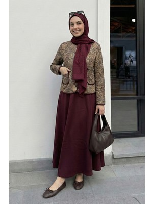 inStyle Şal Desen Ceket Etek Haki Takım