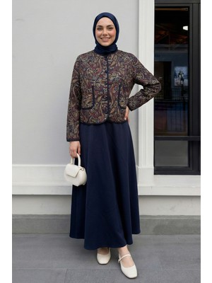 inStyle Etnik Desen Ceket Etek Lacivert Takım