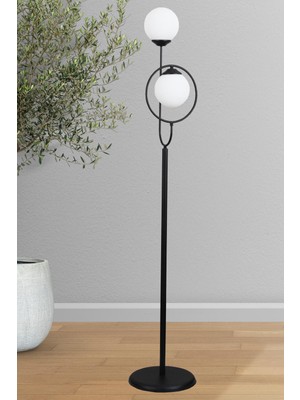 Allians Modern Siyah Metal Lambader, Beyaz Cam Detaylı Şık Aydınlatma