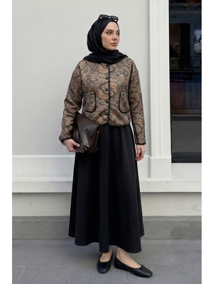 inStyle Şal Desen Ceket Etek Siyah Takım