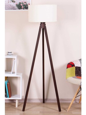 Allians Şık Tripod Lambader, Yuvarlak Krem Başlık ve Kahve Ayak, Modern Tasarım