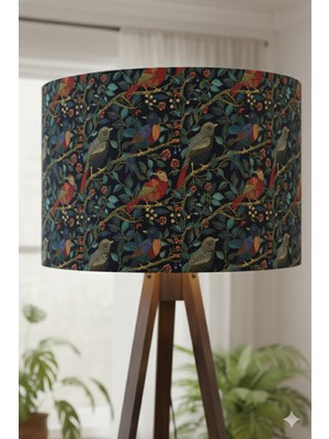 Allians Gece Kuşları Desenli Dijital Baskılı Kumaş Tripod Ayaklı Lambader