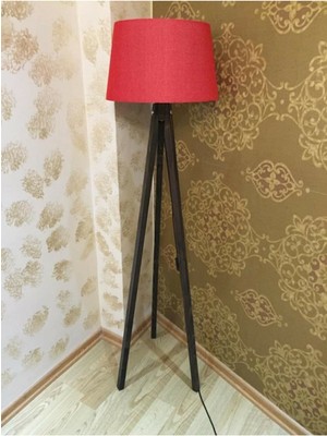 Allians Şık Ahşap Tripod Lambader, Kırmızı Kahverengi, 3 Ayaklı Abajur