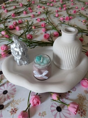 Doğal Sevgiliye Özel Romantik Dekoratif Set - Gümüş Renk Aşık Figürü & Kokulu Mum