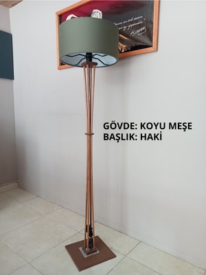 Allians Koyu Meşe ve Haki Ahşap Köşe Lambası, Şık ve Işıltılı Ortamlar Için