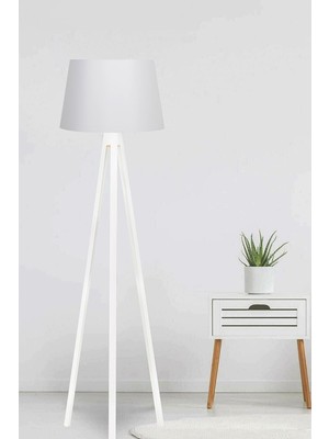 Allians Şık 3 Ayaklı Ahşap Lambader, Konik Kumaş Başlık, Beyaz LY593