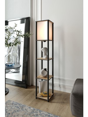 Allians Şık Ahşap Raflı Lambader, Modern ve Estetik Aydınlatma Seçeneği