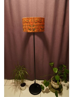Allians Turuncu Kumaş Lambader, Ayaklı, Baskılı, Dekoratif, Salon ve Yatak Odası Kullanımı