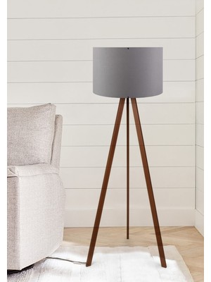 Allians Modern Ahşap Üç Ayaklı Gri Lambader, Şık ve Fonksiyonel Aydınlatma