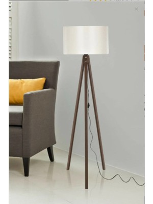 Allians Kahve Ayaklı Ahşap Lambader, Şapka Şeklinde Şık Tasarım, Modern Ev Dekoru