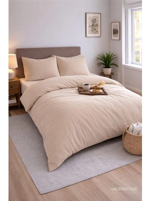 More Home  Çift Kişilik Yorgan Kılıfı + Yastık Kılıfı Koyu Bej