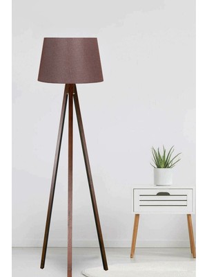 Allians Şık Ahşap Tripod Lambader, Konik Kumaş Abajur, Modern Aydınlatma