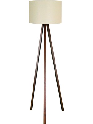 Allians Krem Kumaş Lambader Kahve Ahşap Ayak Şık ve Modern Tasarım