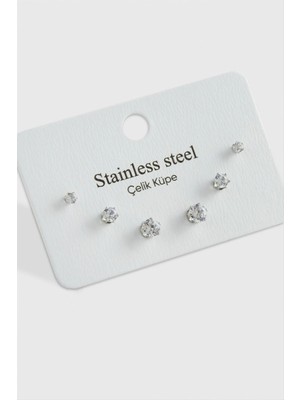 SiHako 6 Adet Zirkon Tek Taşlı Çelik Küpe