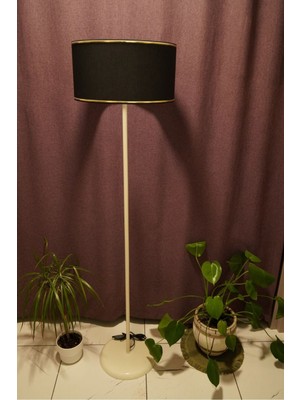 Allians Siyah Kumaş Lambader, Gold Detaylı, Tek Ayaklı, Dekoratif ve Şık Tasarım