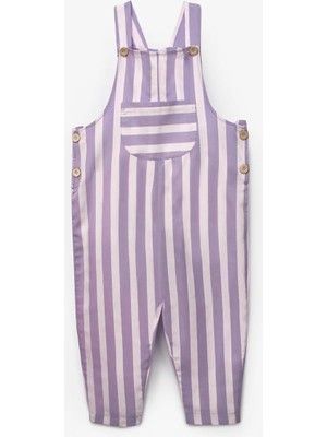 Le Mabelle Lila Çizgi Desenli Cep Detaylı Çocuk Salopet
