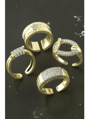 SiHako Karışık Lüks Zirkon Taşlı Çelik Yüzük 1 Adet