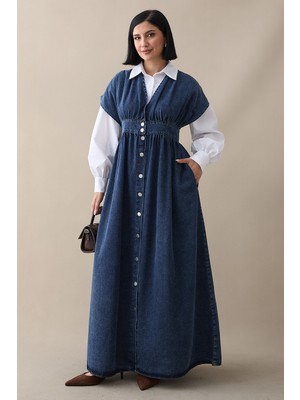 inStyle V Yaka Koyu Mavi Kot Elbise